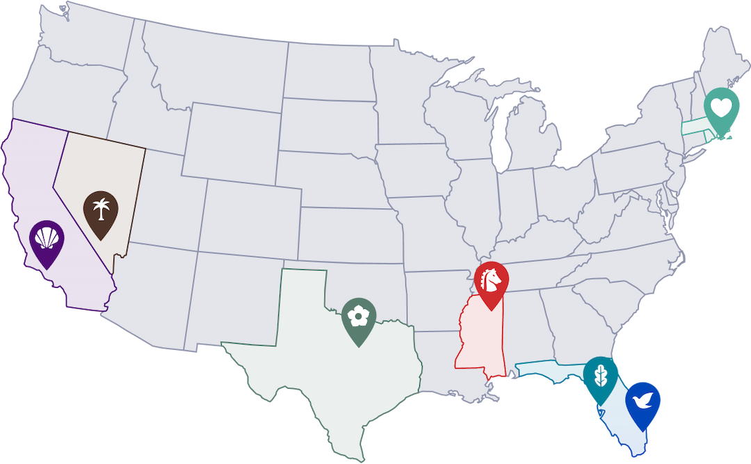 Map of US showing locations of AAC treatment facilities